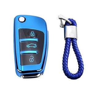 M.JVisun Doux TPU Clef Coque Porte-cl&eacute;s pour Audi A1 A3 A4 A6 A8 Quattro Q2 Q3 Q7 R8 RS3 RS6 S3 S6 TT TTS Pliant Cl&eacute; de Voiture - Brillant Bleu - Tress&eacute; Porte-cl&eacute;s (M.Jvisun.Eu, neuf)