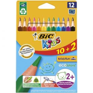 BIC Kids Evolution Triangle ECOlutions Crayons de Couleurs Triangulaires - Couleurs Assorties, Etui Carton de 10+2 (DVDMAX-FR, neuf)