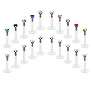 Crdifu 20pcs l&uml;&uml;vre Labret Stud Retainer Set Bioflex Barres Flexibles 6/8 /10mm Tragus Cartilage Helix Piercing Bijoux (Qi Rong BODY JEWELRY, neuf)