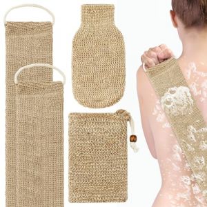 Gant Exfoliant Corps Gant de Crin, Sangle Lave Dos, Sac à Savon Exfoliant en Jute, Lanière Crin Gants Naturel, Accessoires pour le Bain pour Dos Corps Bain Douche Homme Femme (Fantasyon, neuf)