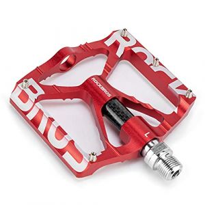 ROCKBROS P&eacute;dales Plates de V&eacute;lo Universelles P&eacute;dales Antid&eacute;rapant &agrave; Plate-Forme Large pour VTT V&eacute;lo de Route en Aluminum Anti-Glissant Accessoires de V&eacute;lo Anti-Poussi&egrave;re Grande Surface Rouge (ROCKBROS Europe, neuf)
