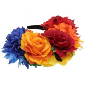 DECORNIJIA Bandeau Fleurs Artificielles Mexicain Serrage-T&ecirc;te D&eacute;coratif Roses en Tissu Multicolores Accessoire Cheveux F&ecirc;te et Mariage Bandeau Cr&eacute;atif pour Filles et Demoiselles D&rsquo;Honneur (ZhiLight, neuf)
