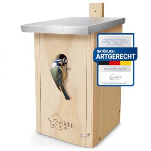 WILDLIFE HOME Nichoir mésanges avec toit en métal pour mésanges bleues, etc. I selon NABU en bois massif vissé I résistant aux intempéries et non traité I Nichoir à oiseaux à suspendre (Görges Naturpharma GmbH, neuf)