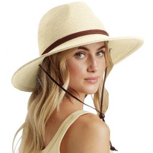 DRESHOW Femme Homme Chapeau de Paille Panama Unisexe Chapeau Été Large Bord Chapeau de Soleil Anti-UV Chapeau de Soleil (Dreshow, neuf)