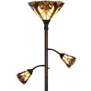 Bieye Lampadaire torche style Tiffany &agrave; 3 lumi&egrave;res avec lampes de lecture r&eacute;glables pour salon, 178 cm de hauteur (Brun, Baroque) (Bieye Lighting, neuf)