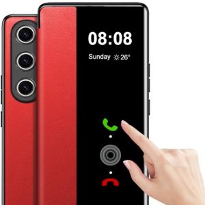Coque pour Samsung Galaxy A16 Clapet Clear View Cover Coque pour Samsung A16 Etui à Rabat Intégrale Protection Case Flip Folio Silicone TPU Douce Antichoc 360 Full Body Antichoc Housse 5G (Rouge) (ZhuChuangYouSuJiaoZhiPinYouXianGongSi, neuf)