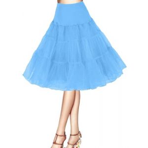 Jupon années 50 Vintage en Tulle Rockabilly Petticoat Femme Tulle Hoopless Cocktail Jupe Underskirt Fille 50s Retro Demi-Jupe Robe Ballet Bal Jupons Tutu Demi-Slip Longueur 66cm/26inch(Bleu Ciel,36) (Happy&Princess, neuf)