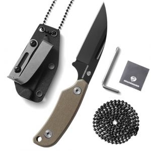 DRACHENADER Couteau De Cou, Mini Neck Knife, Lame En Acier D2,Manche En G10, Couteau &Agrave; Lame Fixe, Cha&icirc;ne &Agrave; Billes Et Clip De Ceinture (DRACHENADER, neuf)