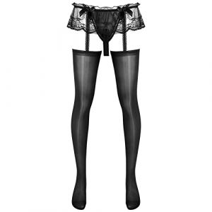 ranrann Collant Homme Sexy Transparent Ouvert Sissy Lingerie Erotique Hot Collant Porte-jarretelle Dentelle String Jockstrap Gay Type B Noir Taille Unique (ranraneu, neuf)
