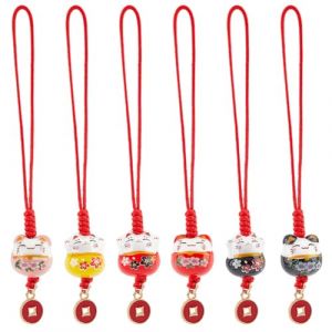 PH PandaHall 7pcs Breloques de chat porte-bonheur, Porte-cl&eacute;s chat en c&eacute;ramique Ornement Maneki Neko Pendentif de t&eacute;l&eacute;phone portable avec des pi&egrave;ces Pendentifs en alliage pour cadeau de No&euml;l (Yizhou EU, neuf)