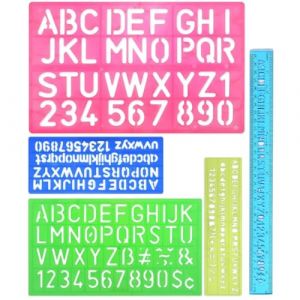 IBXWMNG Normographe 5 pi&egrave;ces, pochoir lettre, alphabet pochoir lettre, contenant des chiffres et des symboles, adapt&eacute; &agrave; l'apprentissage, au dessin et aux travaux manuels des enfants (SHI MEIPING DE SHOP, neuf)
