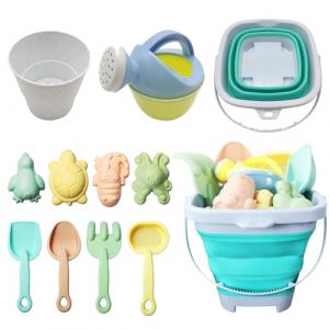 Yhjxly Lot de 11 jouets de plage amusants pour enfants, bac &agrave; sable avec seau pliable, pelle, r&acirc;teau, moules &agrave; sable, pour gar&ccedil;ons et filles, jouets de plage d'&eacute;t&eacute; (Elyemh, neuf)