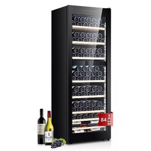 Kalamera Cave a vin Nouvelle version, 84 bouteilles, cave à vin multi-températures, deux zones de température 5-10°C / 10-18°C, 266 litres, KRC-266BFG (RenHeng products, neuf)