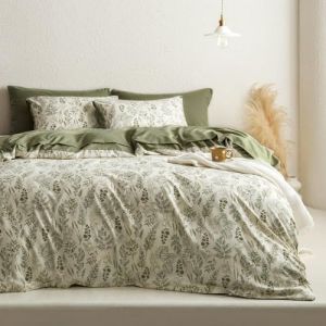 Freyamy Housse de Couette Fleurie 240x260+2 Taie d'oreiller 65x65cm Vert Vert Olive Feuilles Floral Parure de lit 2 Personnes Adulte Fleurs Sets de Housse Couette en Microfibre avec Fermeture &Eacute;clair (Mitchell'SZ, neuf)