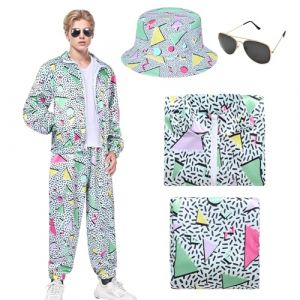 Deguisement Année 80 90 Homme Costume Rétro Femme Disco Hippie Tenue Survêtement Veste Pantalon Accessoire Chapeau de Pêcheur Floral Lunettes Carnaval Halloween Adulte (HarnyLoom, neuf)