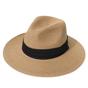 DRESHOW Femme Homme Chapeau de Paille Panama Chapeau Été Large Bord Chapeau de Soleil Anti-UV pour Plage Voyage Chapeau de Soleil (Dreshow, neuf)