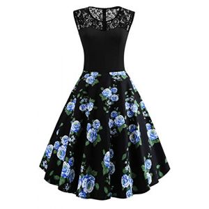 AXOE Femme Robe Vintage Ann&eacute;es 50 Pin Up Mi Longue en Coton et Dentelle Robe de C&eacute;r&eacute;monie Taille Empire pour Mariage, Cocktail & Soir&eacute;e Noir F12, Taille 38, S (AXOE-FR, neuf)