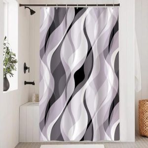 Uiiooazy Rideau Douche Anti Moisissure, Rideau de Douche Lavande Abstrait Rayures Gris Rayé Rideaux de Baignoire Tissu Imperméable Lavable Polyester Rideaux Salle de Bain avec 8 Crochets 120x200cm (dongguibinjingpinxiaodianpu, neuf)