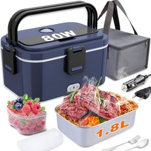 Nifogo Gamelle Chauffante 80W Lunch Box Chauffante &eacute;lectrique 12V/24V/230V Bo&icirc;te &agrave; Lunch Chauffante 1,8l Boite Repas Enfant/Adulte Pour Bureau, &eacute;cole, Voyage,Voiture, Avec Gris Sac Isolation(Bleu) (XINGLI OM, neuf)