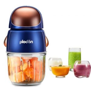 Mini robot de cuisine pour bébé mignon et petit robot de purée, hachoir à purée, bol en verre de 300 ml, bol en verre avec 8 lames électrique (bleu spatial) (Jubee-EU, neuf)