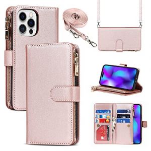 Cavor Coque Compatible avec iPhone 14 Pro Max Etui avec Cordon,Flip Portefeuille &Eacute;tui Cuir,[9 Porte Cartes][Double Boucle],Protection Housse &eacute;tui Compatible avec iPhone 14 Pro Max - Or Rose (Copmob, neuf)