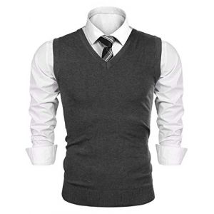 Sykooria Gilet Pull Col V sans Manches Hommes Classique Gilet sans Manche Homme,Gris,S (YUETAI-EU, neuf)