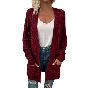 Générique Cardigan Femme Long Gilet Grosse Maille Femme Grande Taille Dentelle Top Hiver Haut Automne Grosse Maille Cardigan Casual Uni Dentelle Oversize Blouses Vetement 2#vin L (SHONTON, neuf)