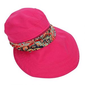 Femme Casquette Visi&egrave;re Large Bord Chapeau de Soleil Plage Voyage Et&eacute; Capeline de Camping P&ecirc;che V&eacute;lo Jardinage Pliable Protection Solaire Compl&egrave;te avec Foulard Prot&egrave;ge-nuque D&eacute;tachable UPF 50+ Anti-UV (QICHENGUK, neuf)