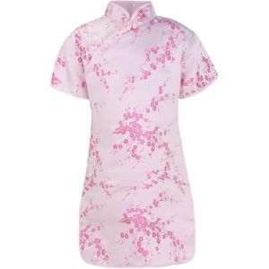Generisch Robe en Ceinture pour Fille, Robe Chinoise Qipao pour B&eacute;b&eacute; Fille, V&ecirc;tements de Nouvel An, Robe Florale &agrave; Manches Courtes, Cheongsam pour Enfants, Robe de F&ecirc;te d'Anniversaire pour Filles (⭐⭐⭐⭐⭐yoyo-eo, neuf)