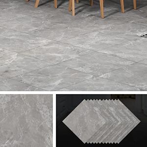 Livelynine Épaissir 16 Dalles PVC Adhesive Sol 30X30cm Lino Sol Salle de Bain Gris Clair Carreau de Ciment Adhesif Autocollant Carrelage Cuisine-Imperméable-Résistant À L'Abrasion-Sticker pour Salon (Livelynine Euro, neuf)