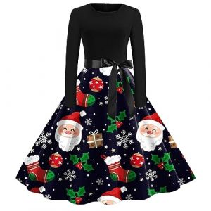Robe Noël Femme Grande Taille Robe De Noel Femme Mignon Imprimer De Noël Robe Noël Vintage rétro année 50s pin-up Rockabilly Swing à Pois Robe de Soirée Chic Déguisement Sapin De Noël Adulte (BAULMD（90% Big Promotion Without Discount Code ）, neuf)