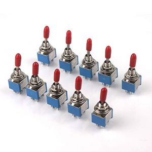 10Pcs AC 250V/3A 120V/6A ON/ON Interrupteur à 2 positions 6 Broches SPDT Mini Interrupteur à Bascule avec capuchon en plastique rouge (Lihong ShangMao, neuf)