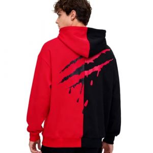 KENAIJING Sweat à Capuche pour Homme Hip-Hop en Coton Streetwear Veste Zippé à Capuche Outdoor Patchwork (Rouge Noir, 3XL) (EU-KEJING, neuf)