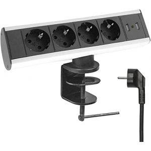 Elbe Inno Prise pour Plan de Travail 4 Prises 2 USB à la Norme Allemande Bloc Prise Cuisine Pas Besoin perçage et fixée avec Le Support Prise idéale pour Cuisine Salle de réunion Bureau Chambre (Promaxx GmbH Team, neuf)