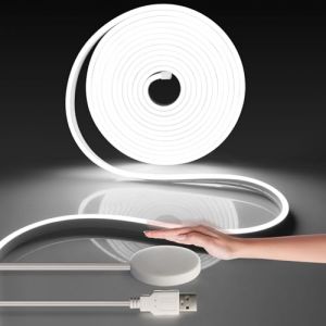 CHNMALITAI Bande LED en néon blanc 2M, 5V USB Néon LED Strip avec Touch et Hand Sweep Dimmer pour l'éclairage de la décoration de la cuisine de la vitrine de l'armoire d'intérieur (Blanc) (CHNMALITAI, neuf)