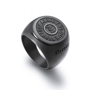 INBLUE Chevali&egrave;re Initiale Personnalis&eacute;e pour Homme Femme Acier Inoxydable/Plaqu&eacute; Or 18 Carats Noir Bague Nom Grav&eacute;e Personnalis&eacute;e Cadeau pour Papa Mari Petit Ami (Taille 57, Cercle Noir) (INBLUE Jewellery, neuf)