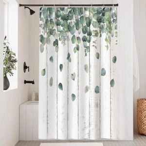 Uiiooazy Rideau Douch Gris, Rideau de Douche 120x200cm Anti Moisissure Feuilles d'eucalyptus Vert Planche de Bois Rideaux de Baignoire Tissu Lavable Polyester Rideaux Salle de Bain avec 8 Crochets (dongguibinjingpinxiaodianpu, neuf)