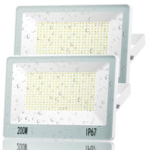 ANNIFUNLY Projecteur LED 200W Paquet de 2, 20000LM Spot Led Extérieur 6500K Projecteur Exterieur LED IP67 Etanche Éclairage Extérieur pour Jardin, Patio, Garage, Stade, Grange (zhanseneu, neuf)