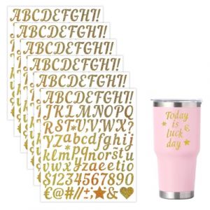 OUDQFCJ Lot de 6 feuilles d'autocollants dor&eacute;s brillants en vinyle, r&eacute;sistants aux intemp&eacute;ries, lettres adh&eacute;sives DIY pour porte, bo&icirc;te aux lettres, texte souhait&eacute; (Romanimania OU, neuf)