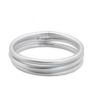 MAJALE - Bracelet Bouddhiste Femme - Bracelet jonc Bouddhiste en Or et Argent - Bracelet Tibetain Kumlai Porte Bonheur Souple et L&eacute;ger - 100% Fait Main Lot de 3 o 5 (L - Argent - Lot de 3) (MajaleBarcelona, neuf)