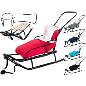 Luge GagaDumi Oslo en m&eacute;tal avec Dossier avec Ceintures de s&eacute;curit&eacute;, Barre de pouss&eacute;e et chanceli&egrave;re, Luge pour b&eacute;b&eacute;, id&eacute;ale pour Les Enfants et Les Adultes, Charge jusqu'&agrave; (O5-Rouge) (GaGaDumi, neuf)