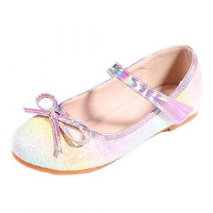 Filles Chaussure Princesse Ballerines Roses Arc-en-Ciel &agrave; Paillettes pour Filles avec N&oelig;ud Rose Casual Chic Mary Janes Chaussures &agrave; Talons Bas Semelle Souple Anti-d&eacute;rapant Chaussures Bowknot (Denlv, neuf)