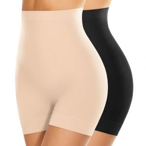 SIMIYA Culotte Gainante Femme sous Jupe Sculptant Ventre Plat Invisible Taille Haute Short Anti Frottement Cuisse Shapewear Dress (Noir + Beige, M) (euxinrui, neuf)