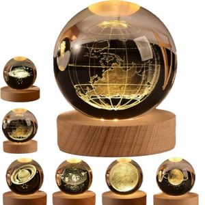 Lampe de nuit en forme de sph&egrave;re de cristal avec syst&egrave;me solaire 3D, sph&egrave;res stellaires apaisantes avec galaxie, Saturne et Lune, sph&egrave;re spatiale LED en cristal pour la chambre et le salon, d&eacute;coration (Leruo 7-14Delivery, neuf)