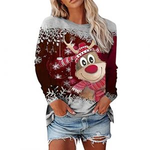 Pull Moche De Noel Femme Rigolo Hiver Dr&ocirc;le Sweat Pull &agrave; Col Rond et Manches Longues Sweatshirt Slim Fit Pullover Grande Taille Sweat Haut D&eacute;contract&eacute; Ample Pullover Haut (hoarse-NU, neuf)