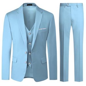 Allthemen Costume Homme Mariage 3 Pièces Slim Fit Smoking Costume Couleur Unie Deux Boutons Formel Veste Gilet et Pantalon Bleu Ciel S (Allthemen, neuf)