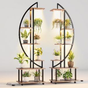 Supports pour Plantes avec Lampes de Croissance, Avec Roulettes - Lot de 2 étagère en Métal En 6 niveaux,175cm de Haut, Grandes étagères pour Plantes d'intérieur Pour Salon, Terrasse, Balcon (HazhiJie, neuf)