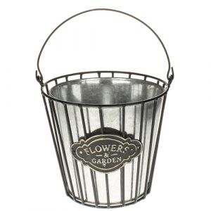 MACOSA HOME Macosa HE8806 Pot de fleurs décoratif en métal zinc, noir, 18,5 cm, seau à fleurs, seau en zinc, seau en métal, seau décoratif, 18,5 x 18,5 x 17 cm (MACOSA HOME, neuf)