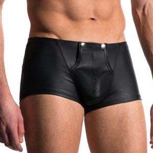 Oanviso Short en Cuir Ouvert Sexy pour Homme PU Cuir Shorts avec Fermeture Éclair Boxershorts Taille Basse Pantalon en Cuir Ajusté Adultes Cuir Verni sous-Vêtements à Noir D Noir XL (Shopping tide, neuf)