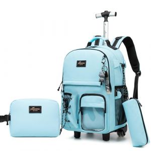 HTgroce Cartable Fille Primaire Roulette, Cartable Sac Trolley Lycée avec Sac Repas Trousse à Crayons Sac à Dos à Roulette Cartable Fille (Lldaily EUR, neuf)